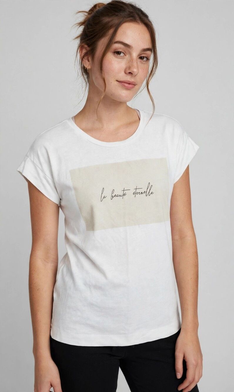 Massimo Dutti Womens White Graphic Tee S Short Sleeve Scoop Neck La Beaute T Shi